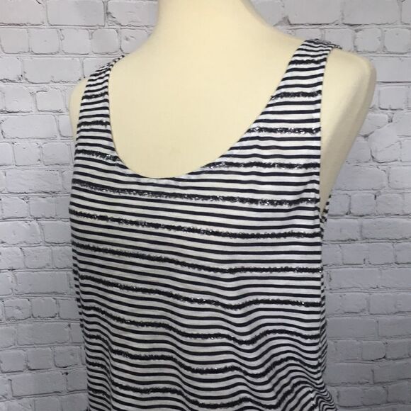 J. CREW SEQUINED NAVY STRIPED TANK TOP - Picture 1 of 7